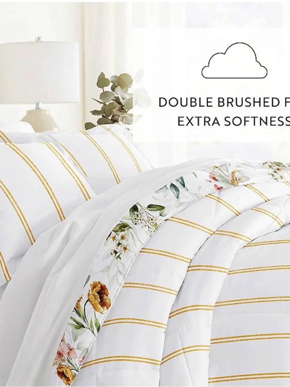 Home Collection Floral White Comforter with Multicolor Accents